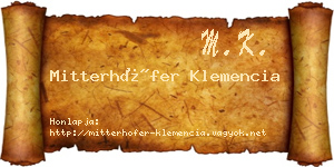 Mitterhöfer Klemencia névjegykártya